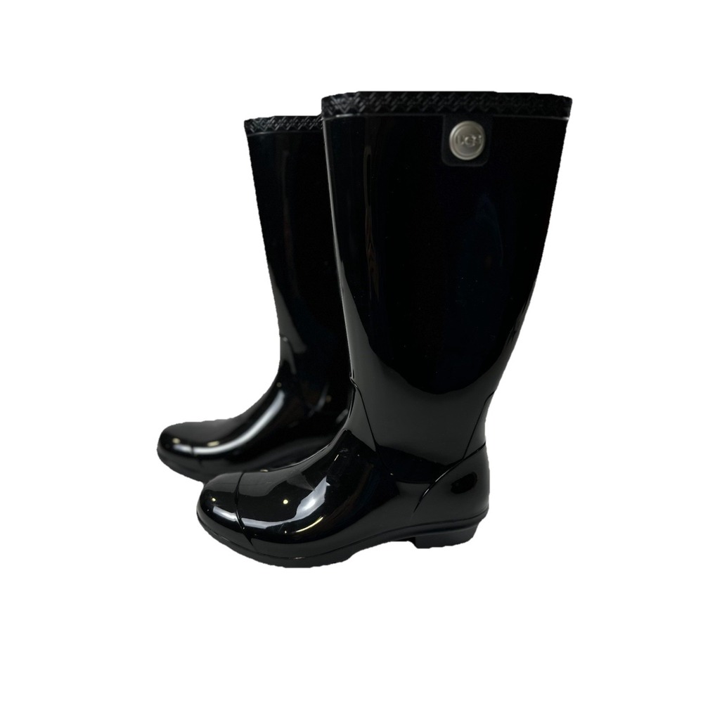 UGG Womens Classic Shaye Tall‎ Rain Rubber Boots High-Gloss Black Waterproof 6